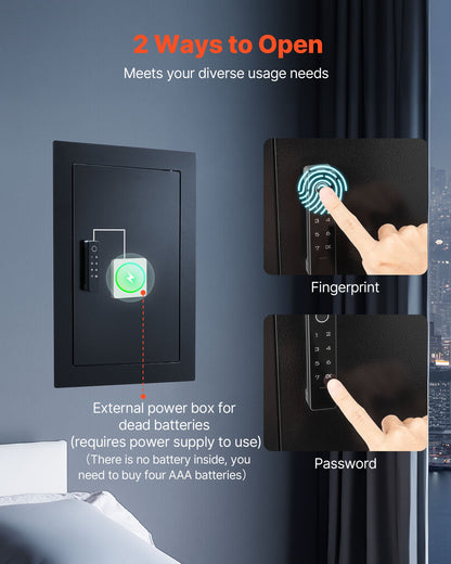 Wall Safe, 3-Tier Hidden Wall Safe with Fingerprint, Password, Key & Turning Knob, Q235 Cold-Rolled Steel In-Wall Box with Adjustable Shelves & Key Holders for Money, Jewelry, Passport, Document
