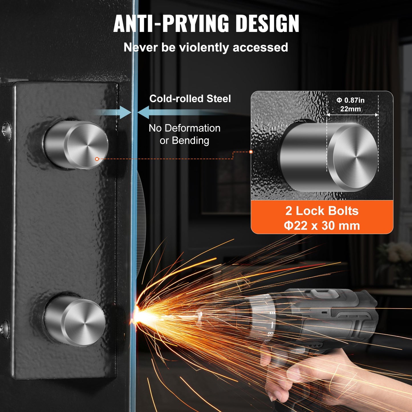 65 cm högt väggskåp, dolt kassaskåp i 3 nivåer, med hyllor med knappsats och nyckelhållare