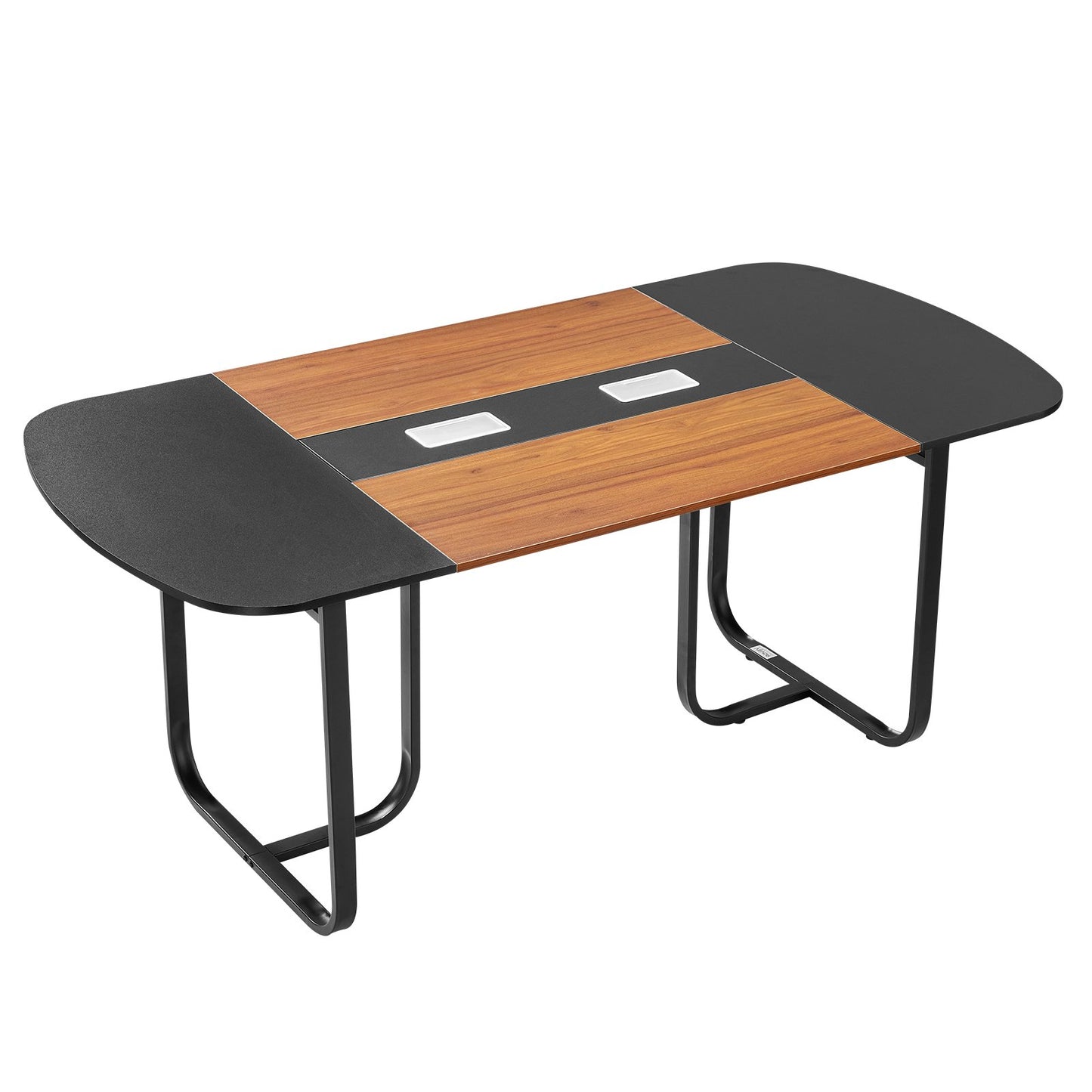 Conference Table, 1800 mm Oval Office Meeting Table for 6-8 Person, Modern Seminar Desk with Metal Legs, Large Meeting Desk for Office, Boardroom, Conference Room, Easy Assembly, Black & Brown