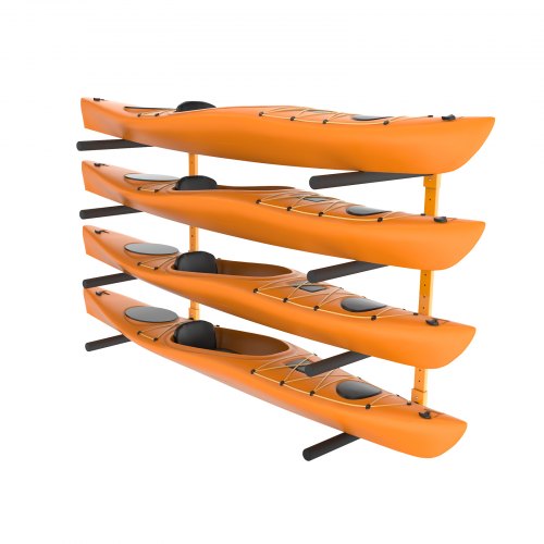 Wall Kayak Storage Rack, 4-Capacity Wall Mounted Kayak Holders for Kayak Canoe Paddle Board, Kayak Storage Hooks with Adjustable Padded Arms, 181.4 kg Load Kayak Hanger for Indoor Outdoor Garage