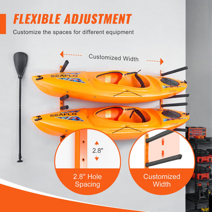 Wall Kayak Storage Rack, 4-Capacity Wall Mounted Kayak Holders for Kayak Canoe Paddle Board, Kayak Storage Hooks with Adjustable Padded Arms, 181.4 kg Load Kayak Hanger for Indoor Outdoor Garage