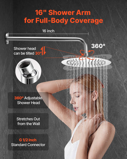 Shower Faucet Set, Rainfall Bathroom Shower System with 10-Inch (25.4cm) Round Rain Shower Head and Handheld Spray, Wall Mounted Bath Fixtures with Brass Valve and Trim Kit, Silver Chrome