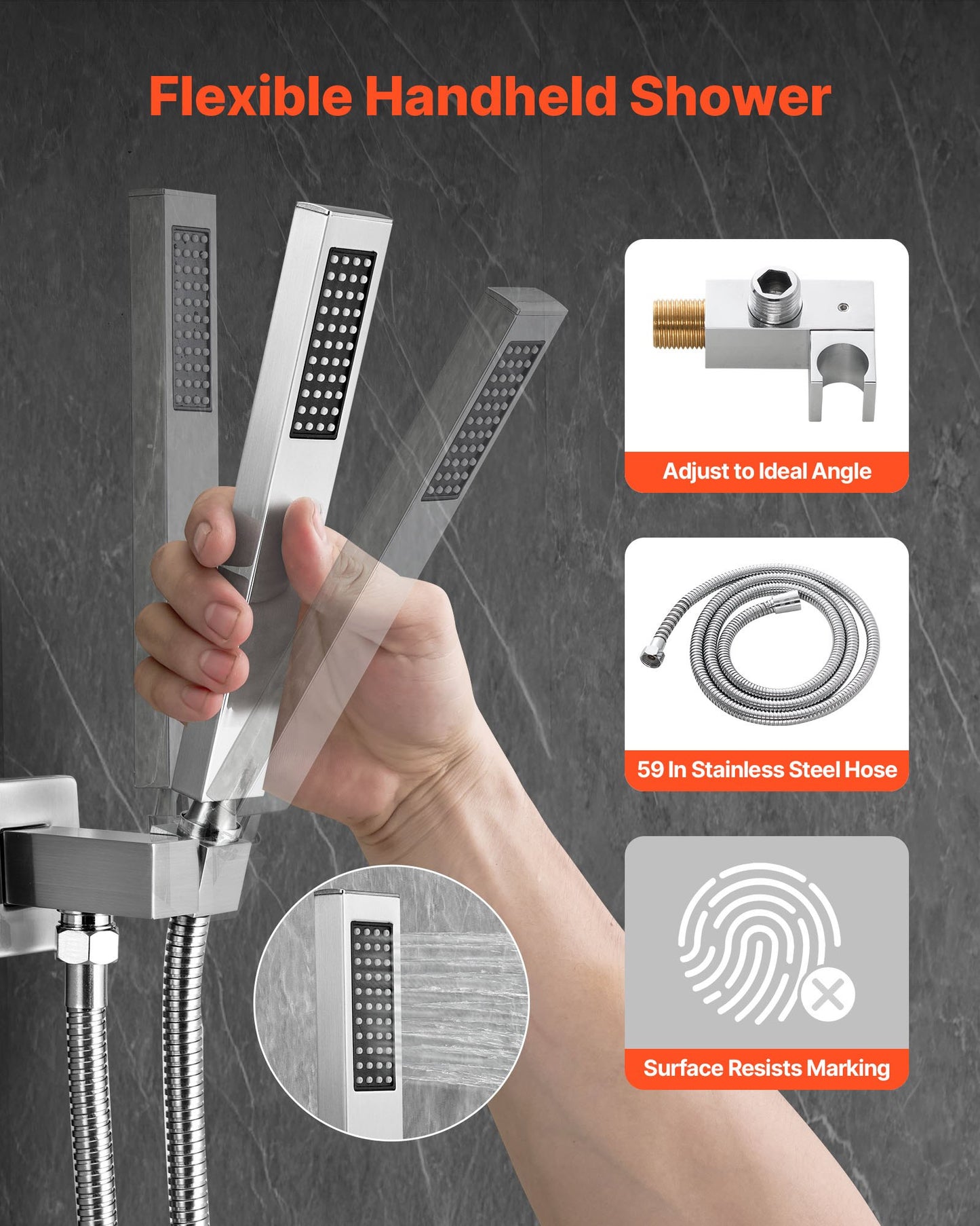 Duschblandareset, regnduschsystem för badrum med 10-tums (25,4 cm) fyrkantigt regnduschhuvud och handhållen duschstråle, väggmonterade badkarsarmaturer med mässingsventil och lister, borstad nickel