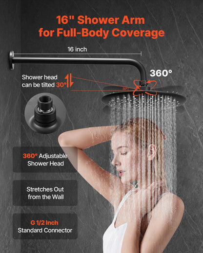 Shower Faucet Set, Rainfall Bathroom Shower System with 9-Inch (23cm) Round Rain Shower Head and Handheld Spray, Wall Mounted Bath Fixtures with Brass Valve and Trim Kit, Matte Black