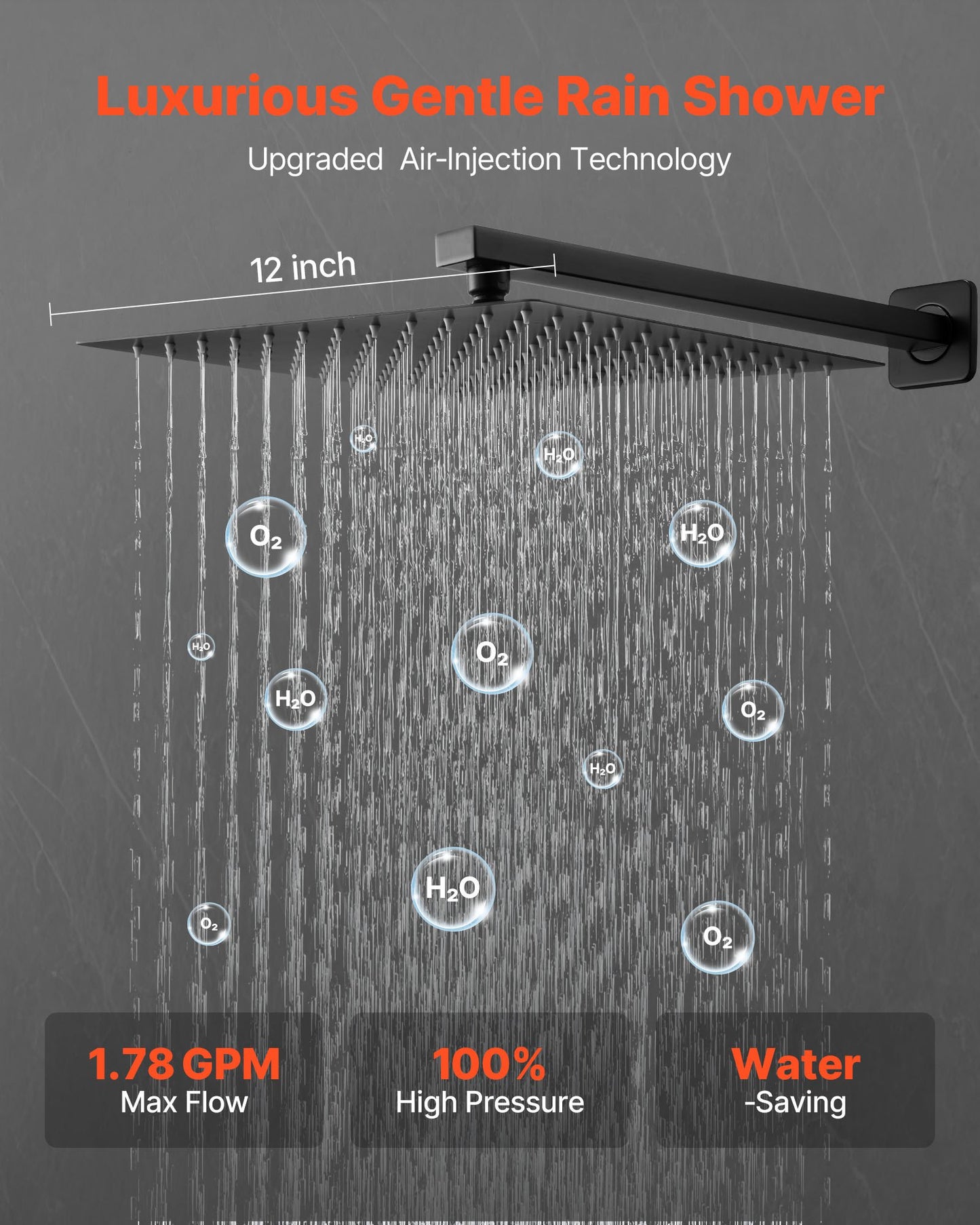 Duschblandareset, regnduschsystem för badrum med 12-tums (30,5 cm) fyrkantigt regnduschhuvud och handhållen spray, väggmonterade badkarsarmaturer med mässingsventil och lister, mattsvart