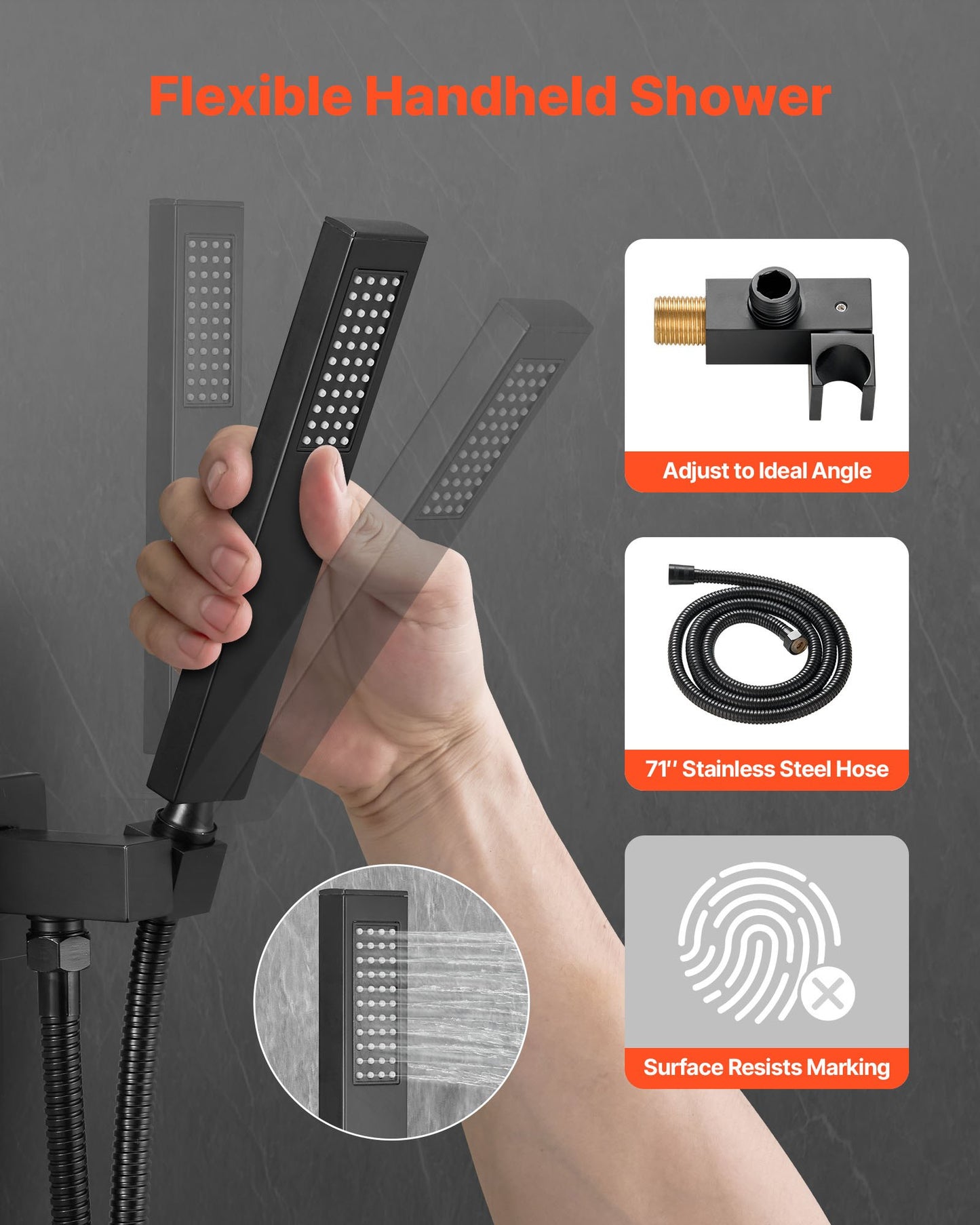 Duschblandareset, regnduschsystem för badrum med 12-tums (30,5 cm) fyrkantigt regnduschhuvud och handhållen spray, väggmonterade badkarsarmaturer med mässingsventil och lister, mattsvart