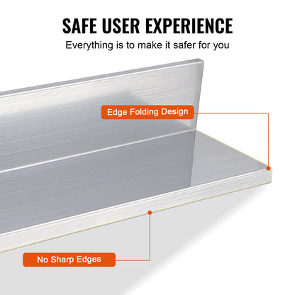 21.8 x 61 cm Stainless Steel Shelf, Wall Mounted Floating Shelving with Backsplash, 20 kg Load Capacity Commercial Shelves, Heavy Duty Storage Rack for Restaurant, Kitchen, Bar, Home, and Hotel