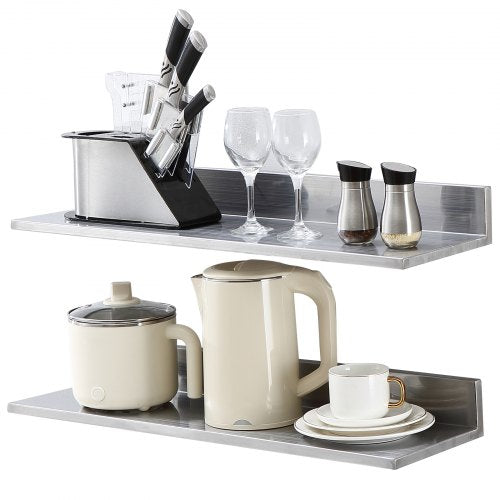 21.8 x 76.2 cm Stainless Steel Shelf, Wall Mounted Floating Shelving with Backsplash, 20 kg Load Capacity Commercial Shelves, Heavy Duty Storage Rack for Restaurant, Kitchen, Bar, Home, and Hotel