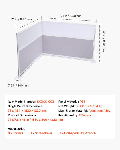 Office Divider Privacy Partitions, 2-Pack, 1.83m x 1.22m Room Divider Walls, PET Workstation Cubicle Partition with Frosted Acrylic Windows, Freestanding Privacy Panels for Office Library
