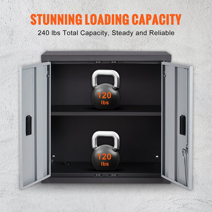 Foldable Wall Cabinet, Metal Garage Locker Mounted 660 mm Small Tool Chest 108.8 kg Loading Capacity Adjustable Shelf Magnetic Door File for Warehouse Office Home Black