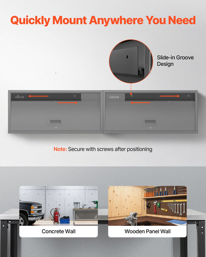 Metallväggskåp, 77B x 30,5D x 35,6H cm, Flytande garageverktygsskåp med uppfällbar dörr, 54,5 kg belastning per hyllplan, Lämplig för garage, källare, kök, lager, montering krävs