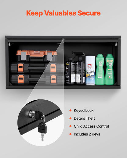 Metallväggskåp, 77B x 30,5D x 35,6H cm, Flytande garageverktygsskåp med uppfällbar dörr, 54,5 kg belastning per hyllplan, Lämplig för garage, källare, kök, lager, montering krävs