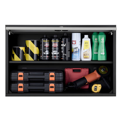 Metal Wall Cabinet, 77W x 30.5D x 50H cm, Floating Garage Tool Cabinet with Up-Flip Door and Shelf, 108.9 kg Load Capacity, Fit for Garage, Basement, Kitchen, Warehouse Assembly Required