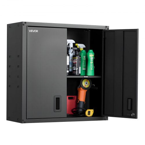 Metal Wall Cabinet, 76.2W x 31D x 76.2H cm, Steel Floating Hanging Storage Cabinet with Locking Doors and Adjustable Shelf for Garage, Basement, Kitchen, Warehouse Assembly Required, Black