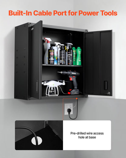 Väggskåp i metall, 76,2 B x 31 D x 76,2 H cm, hängande förvaringsskåp i stål med låsbara dörrar och justerbar hylla för garage, källare, kök, montering krävs i lager, svart