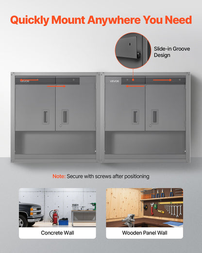 Metal Wall Cabinet, 76.2W x 30.5D x 76.2H Inch, Steel Floating Hanging Storage Cabinet with Locking Doors and Adjustable Shelf for Garage, Basement, Kitchen, Warehouse Assembly Required, Black