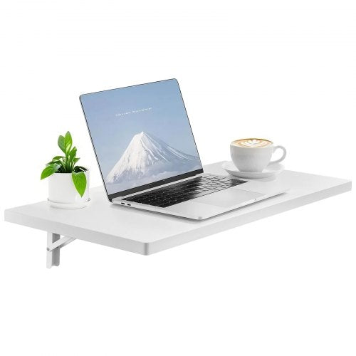 Wall Mounted Folding Table, 31.5 x 15.7 inches Wall Mount Table, Floating Desk with Iron Bracket, Fold Down Desk for Small Spaces, Home Office, Dining, Laundry Room, Kitchen, Bar, White