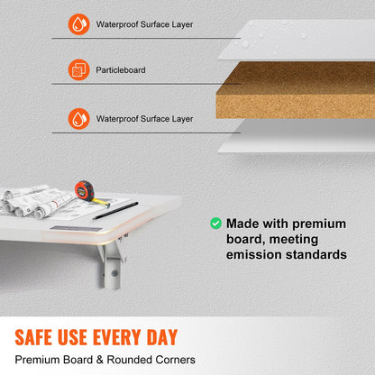 Wall Mounted Folding Table, 31.5" x 19.69" Wall Mount Drop Leaf Table, Floating Desk with Iron Bracket, Fold Down Desk for Small Spaces, Home Office, Dining, Laundry Room, Kitchen, Bar, White