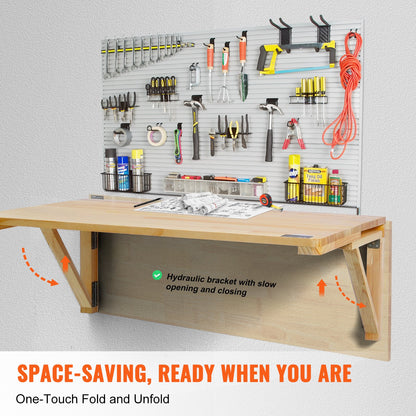 Väggmonterat fällbord, 89,5 x 61,6 cm väggmonterat klaffbord, flytande träskrivbord med järnfäste, nedfällbart skrivbord för små utrymmen, hemmakontor, matsal, tvättstuga, kök, bar