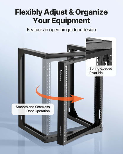 12U Wall Mount Server Rack, 68.04 kg Max Load Capacity, Open Frame Network Rack with 180 Degrees Gate Swing Door, Carbon Steel, Ideal for IT Network Equipment & AV Devices Computer Server, Black