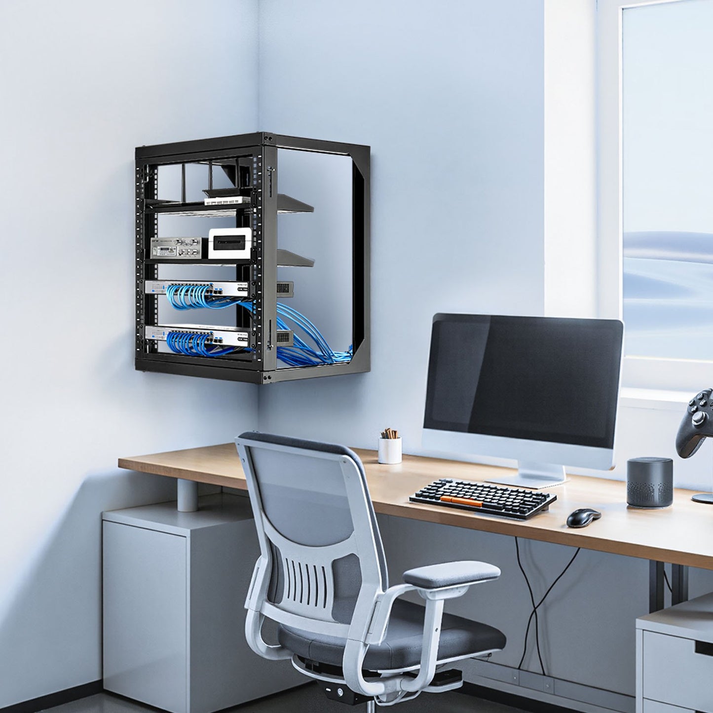 12U Wall Mount Server Rack, 68.04 kg Max Load Capacity, Open Frame Network Rack with 180 Degrees Gate Swing Door, Carbon Steel, Ideal for IT Network Equipment & AV Devices Computer Server, Black