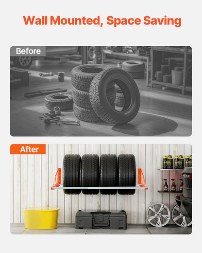 Väggmonterat däckställ, justerbart däckställ 31" - 56", kraftigt däckställ i stål Q235 för standarddäck R14-R20 tum, max 400lbs lastkapacitet, perfekt för garage, verkstad och reparationsverkstad