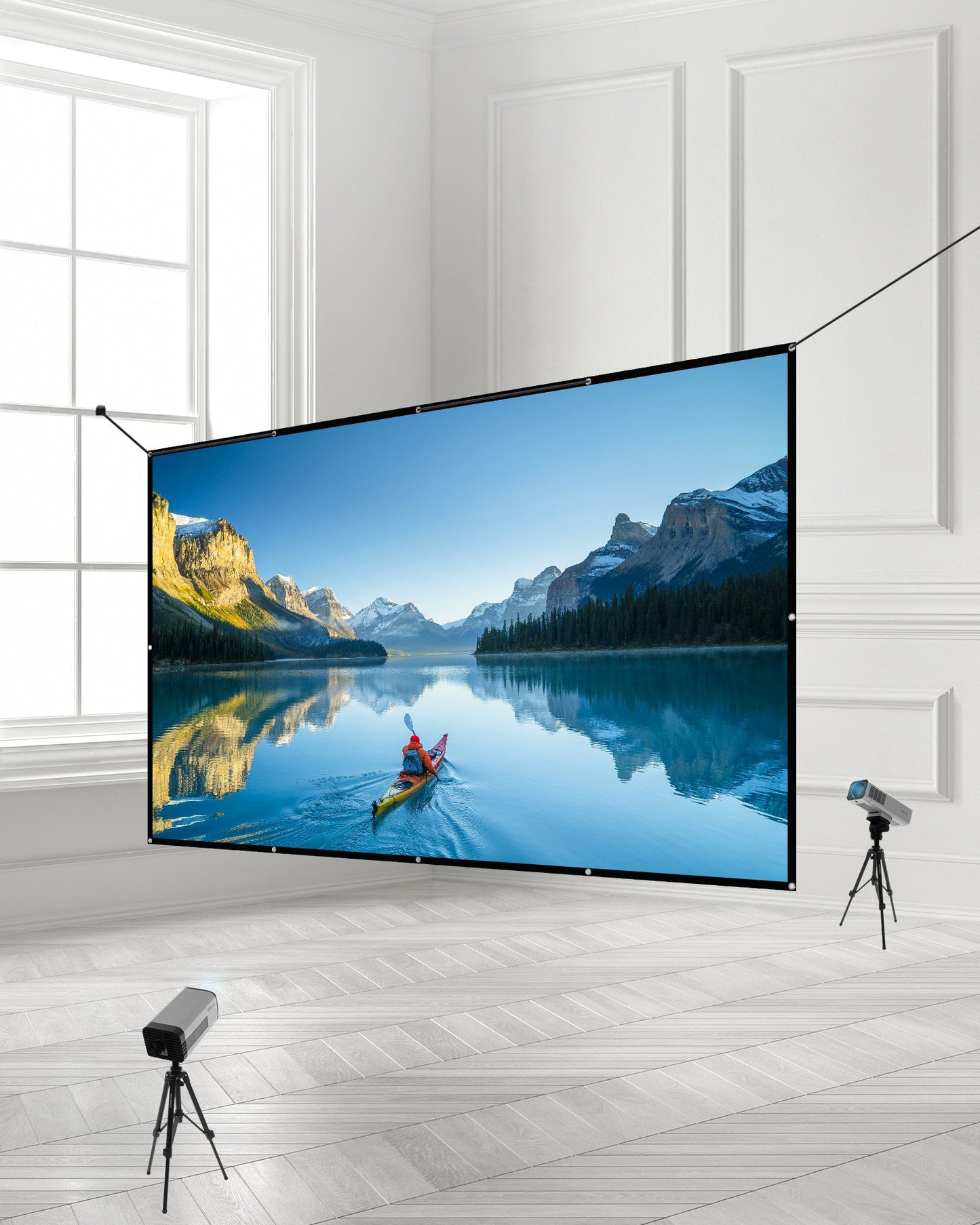 Projektorduk, 3810 mm 16:9 4K 1080 HD projektionsduk, väggmonterad projektionsskärm med 12 krokar och dubbelhäftande tejp, bärbar filmduk för hemmabio på familjen/kontoret