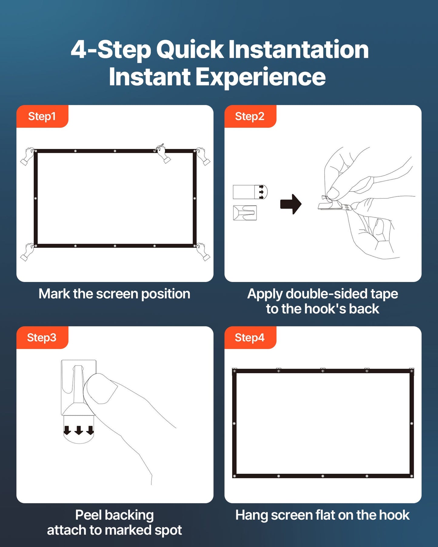 Projektorduk, 3810 mm 16:9 4K 1080 HD projektionsduk, väggmonterad projektionsskärm med 12 krokar och dubbelhäftande tejp, bärbar filmduk för hemmabio på familjen/kontoret