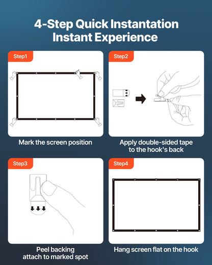 Projektorduk, 3810 mm 16:9 4K 1080 HD projektionsduk, väggmonterad projektionsskärm med 12 krokar och dubbelhäftande tejp, bärbar filmduk för hemmabio på familjen/kontoret