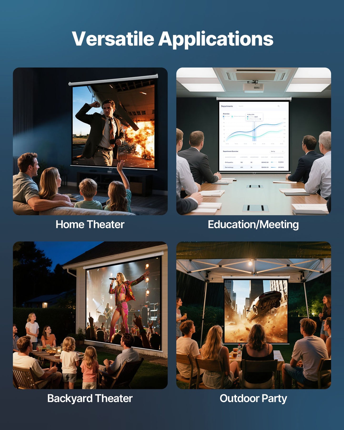 Manuell projektorduk, 3048 mm 1:1 4K 1080 HD infällbar neddragbar projektorduk, väggmonterad filmprojektion med dragrep, bärbar projektorduk för hemmabio på familjekontor