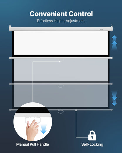 Manuell projektorduk, 1829 mm 4:3 4K 1080 HD infällbar neddragbar projektorduk, väggmonterad filmprojektion med dragrep, bärbar projektorduk för hemmabio på familjekontor