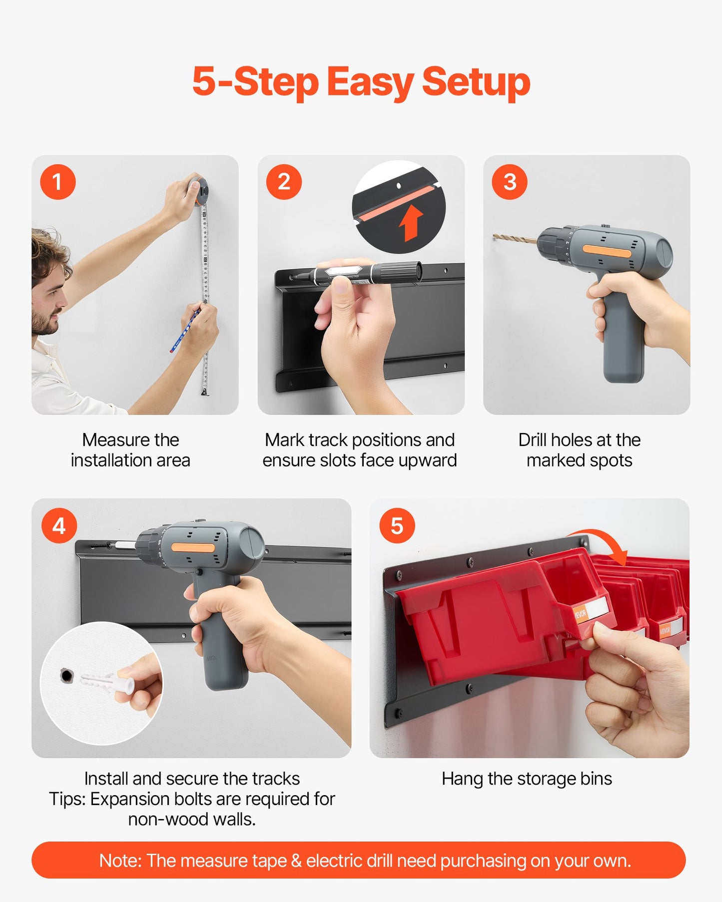 Väggmonterade förvaringsbehållare, 12 plastbehållare och 3 metallskenor, stapelbar förvaringsbehållare i plast för skruvar, muttrar, bultar och spikar, verktygsorganisatör för verkstad, hobbyrum, garage, röd
