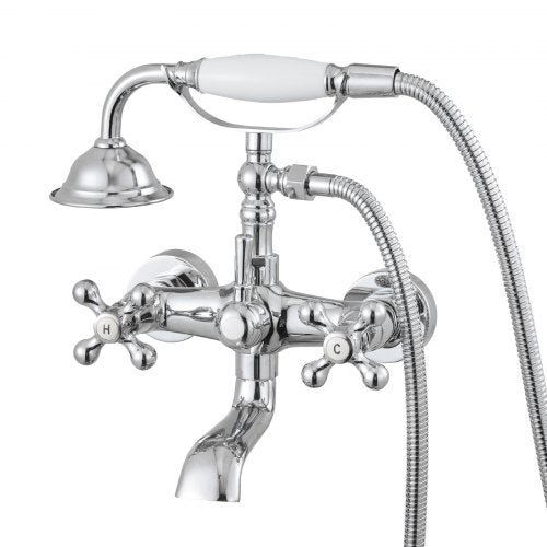 Badkarsblandare med klor, väggmonterade badkarsblandare med handhållen dusch, vintagepolerad kromad badkarsblandare med klor, duschkit med justerbara svängarmar och 360° roterande pip för badkar