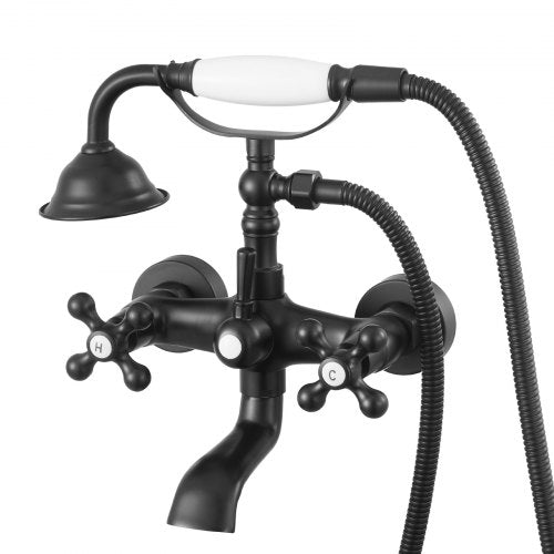 Clawfoot Tub Faucet, Wall Mount Bathtub Faucets with Handheld Shower, Vintage Matte Black Clawfoot Tub Filler Faucet Shower Kit with Adjustable Swing Arms & 360° Rotation Spout for Bathtubs