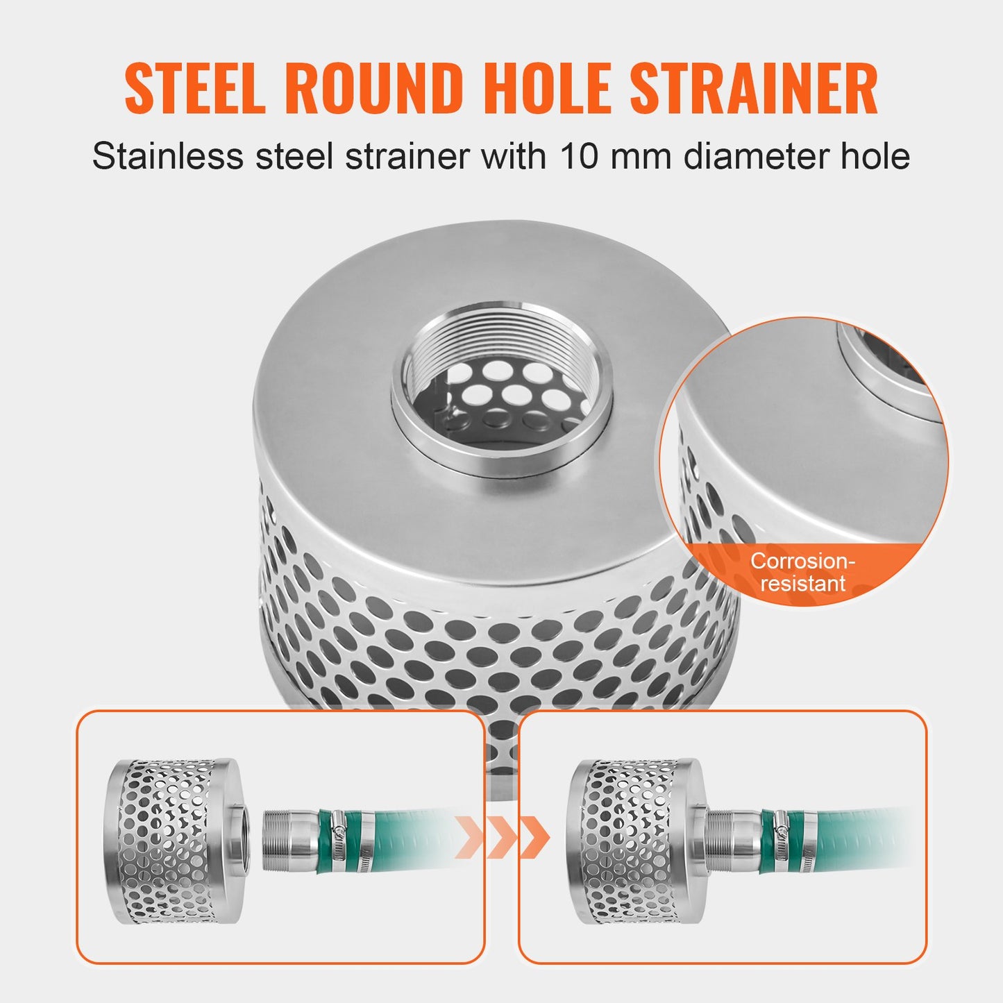 Suction Hose Kit for Water Pump, with 51 mm(2 in) x 19.8 m(65 ft) Blue Backwash Hose, 6.1 m(20 ft) Green Suction Hose, and Steel Round Hole Strainer, Camlocks, Clamps, Cam & Groove Adapter, for Multiple Purposes