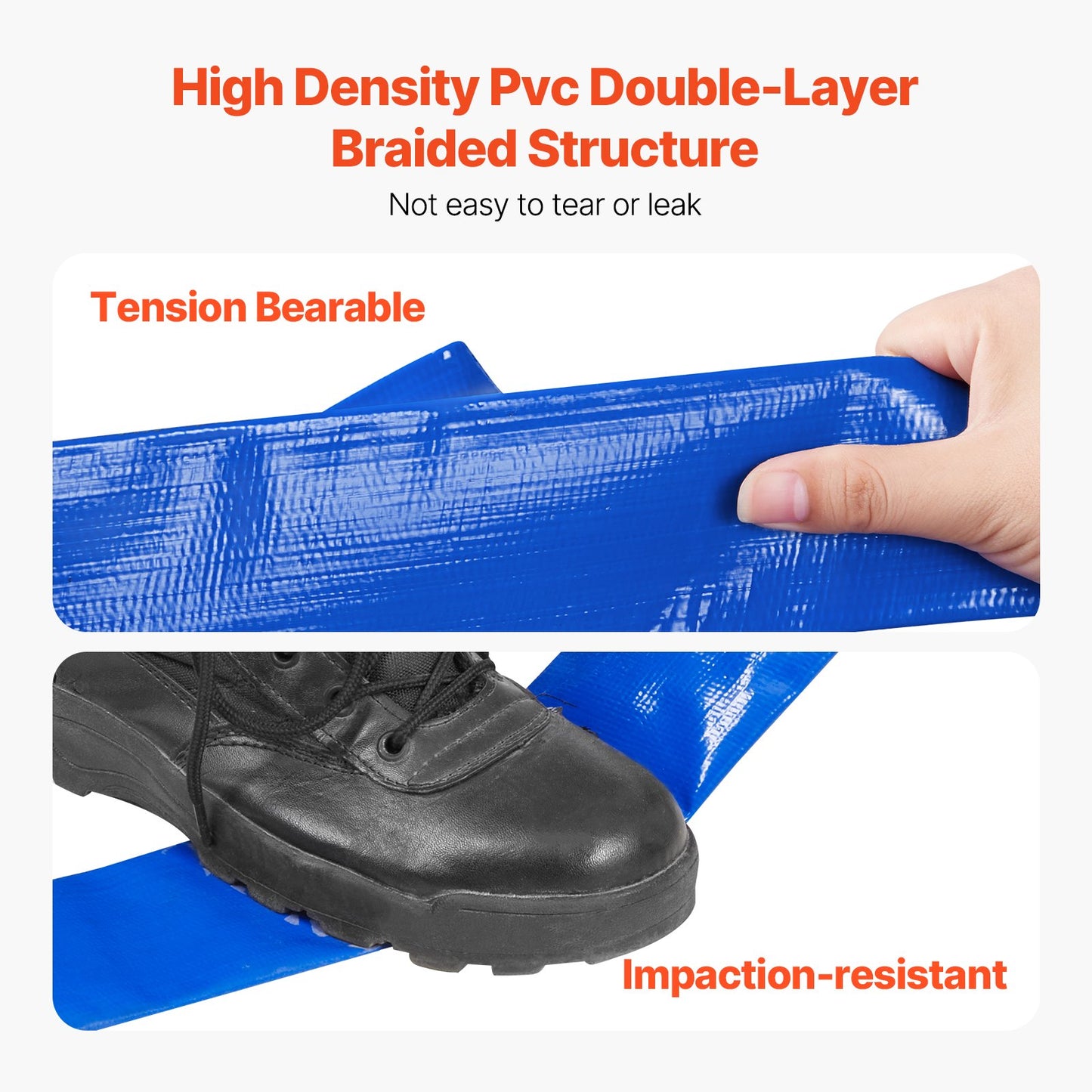 Spolslang, 38 mm (1,5 tum) x 30,5 m (100 fot), blå PVC-slang av hög kvalitet, med klämmor, kamlås, aluminiumkopplingar, passar olika pumpar, för avloppsrening, vattentransport och fler jordbruksändamål