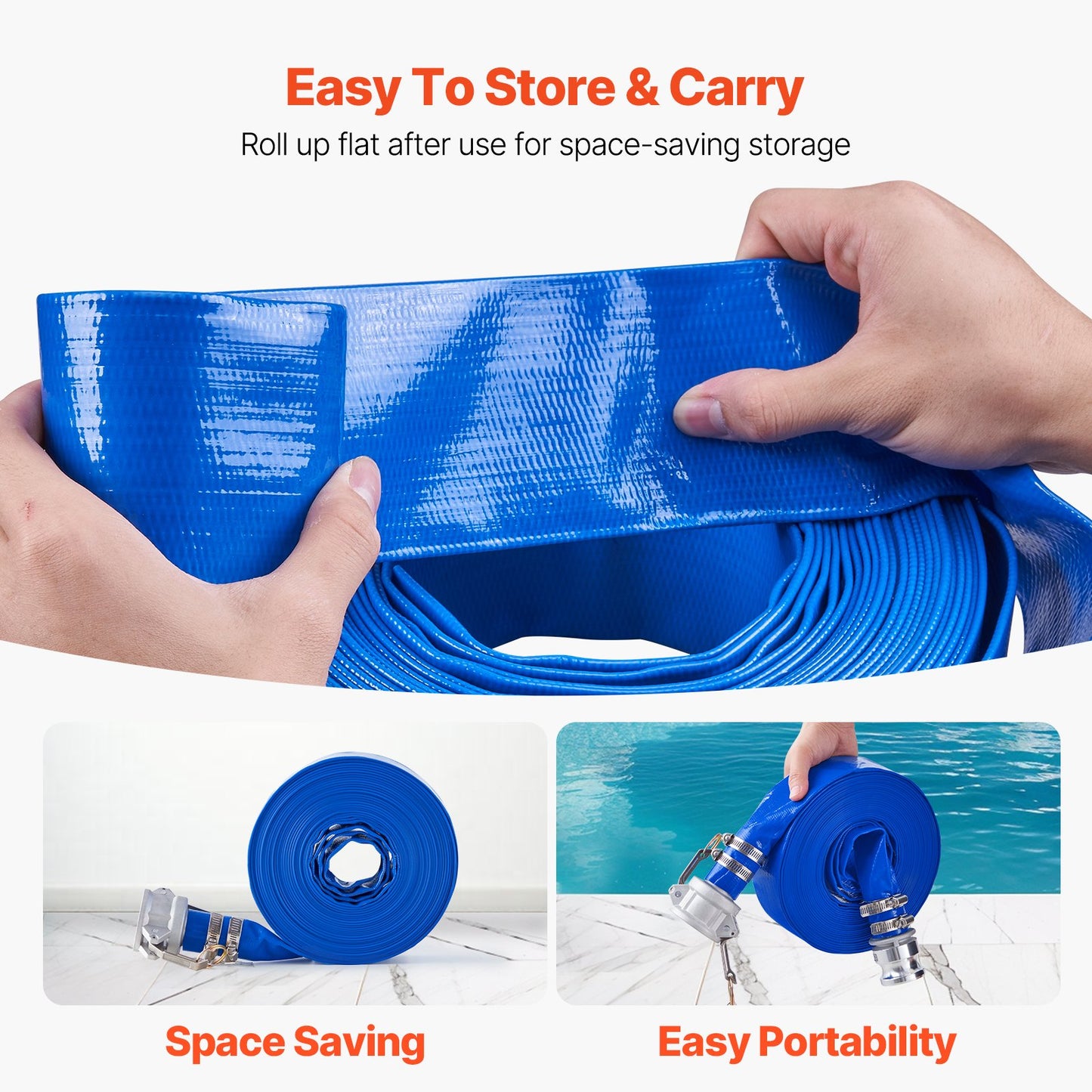 Backwash Hose, 38 mm(1.5 in) x 15.2 m(50 ft), Blue High Quality PVC Hose, with Clamps, Camlock, Aluminum Fittings, Fit Various Pumps, for Sewage Treatment, Water Transportation and More Agricultural Purposes