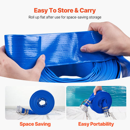Backwash Hose, 38 mm(1.5 in) x 15.2 m(50 ft), Blue High Quality PVC Hose, with Clamps, Camlock, Aluminum Fittings, Fit Various Pumps, for Sewage Treatment, Water Transportation and More Agricultural Purposes