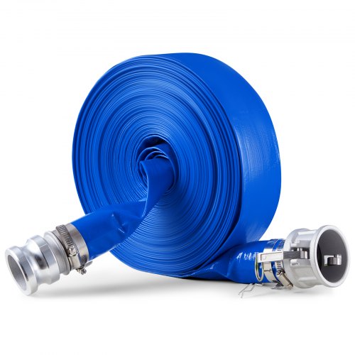 Spolslang, 51 mm (2 tum) x 30,5 m (100 fot), blå PVC-slang av hög kvalitet, med klämmor, kamlås, aluminiumkopplingar, passar olika pumpar, för avloppsrening, vattentransport och fler jordbruksändamål
