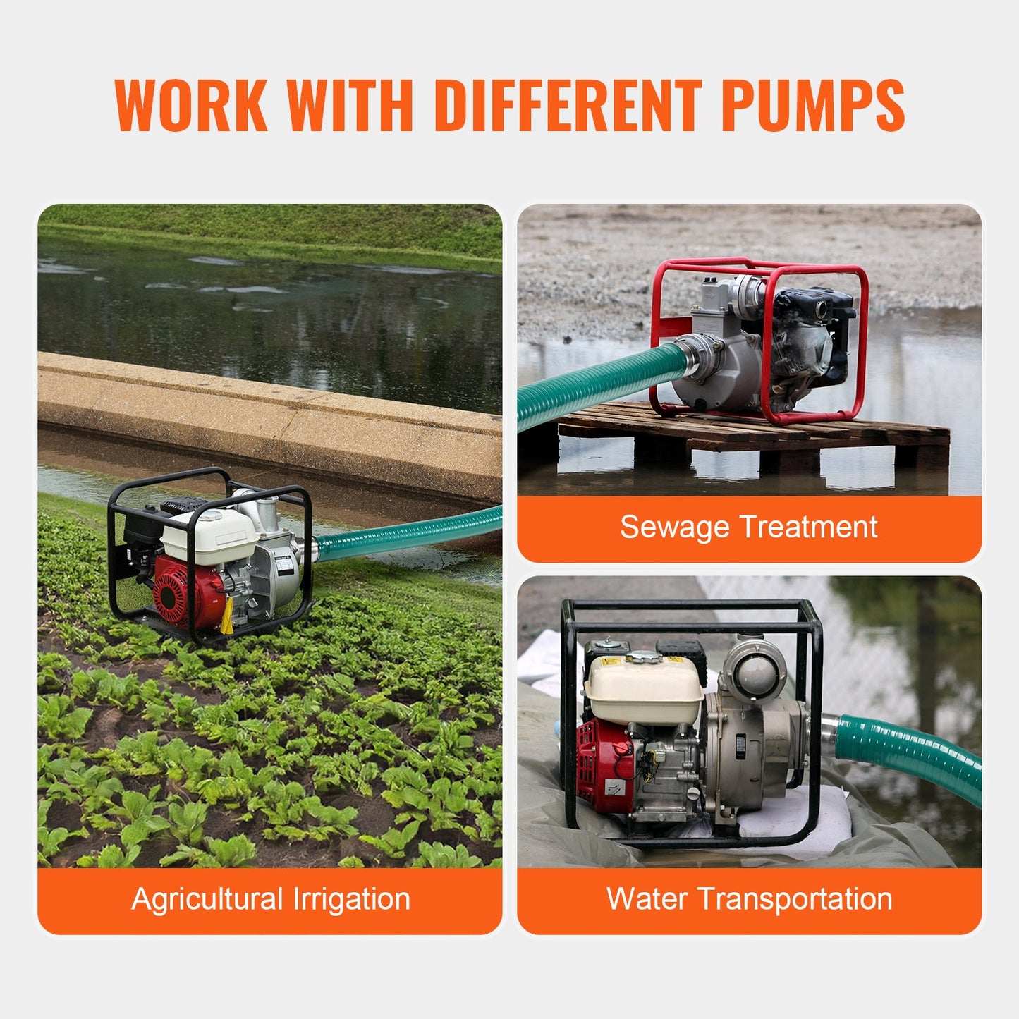 Sugslang, 51 mm (2 tum) x 6,1 m (20 fot), grön högkvalitativ slang, med Camlock-kopplingar och aluminiumkopplingar, passar olika pumpar, för avloppsrening, vattentransport och fler jordbruksändamål