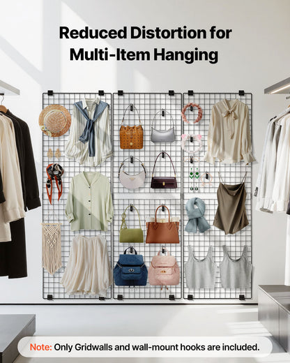 3-pack väggpaneler med rutnät, 610 x 1828 mm trådpaneler, väggmonterad konsthylla, vägghängande rutnät i svart kolstål för hantverksutställning, dekoration, förvaring, anslagstavla