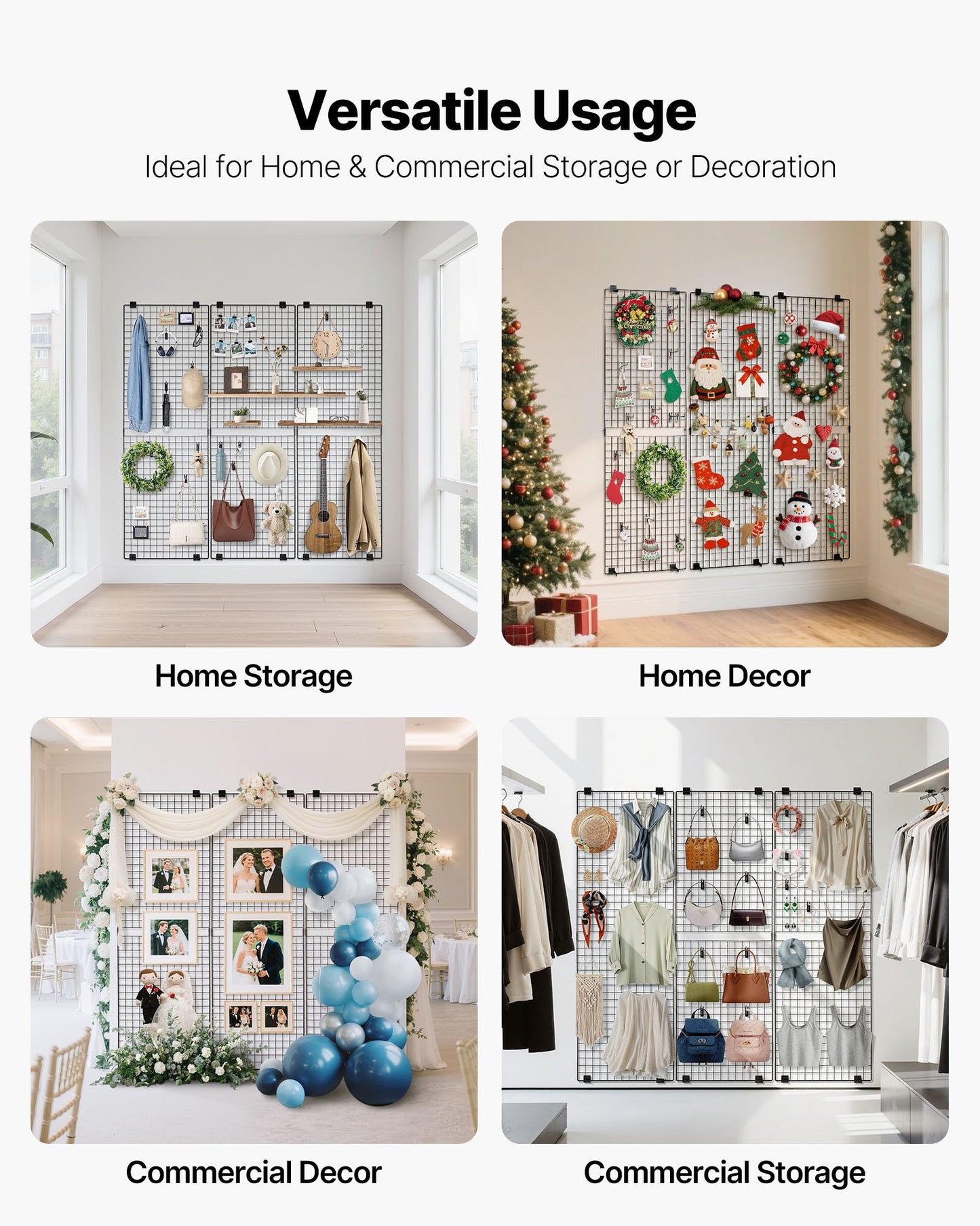 3-pack väggpaneler med rutnät, 610 x 1828 mm trådpaneler, väggmonterad konsthylla, vägghängande rutnät i svart kolstål för hantverksutställning, dekoration, förvaring, anslagstavla