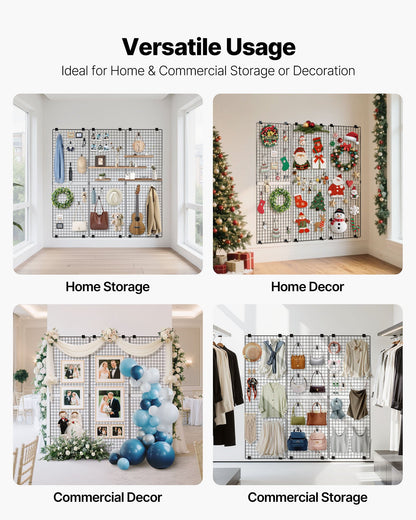 3-pack väggpaneler med rutnät, 610 x 1828 mm trådpaneler, väggmonterad konsthylla, vägghängande rutnät i svart kolstål för hantverksutställning, dekoration, förvaring, anslagstavla