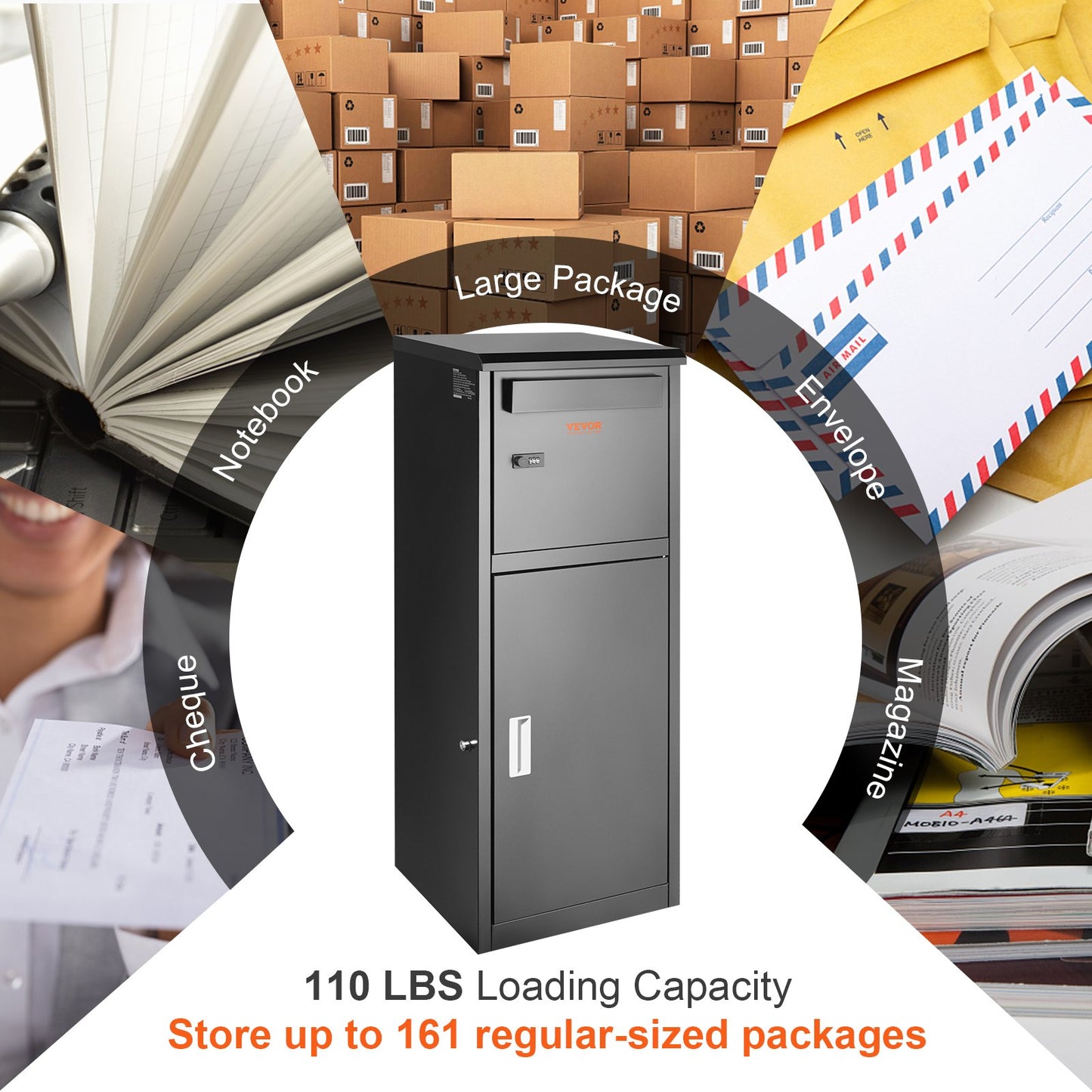 Package Delivery Boxes for Outside 41.1x40.1x111.8 cm, Galvanized Steel Package Delivery Box with Coded Lock, Removable Anti-theft Baffle, IPX3 Waterproof Parcel Drop Box for Outside, Porch