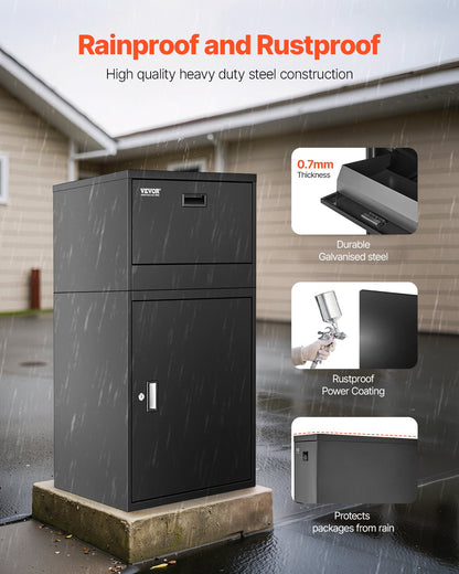 Paketleveranslådor för utomhusbruk, 38,6 tums brevlåda för paket med lås, paketlåda i galvaniserat stål med stöldskydd, väderbeständig paketbrevlåda för hem och kontor, svart