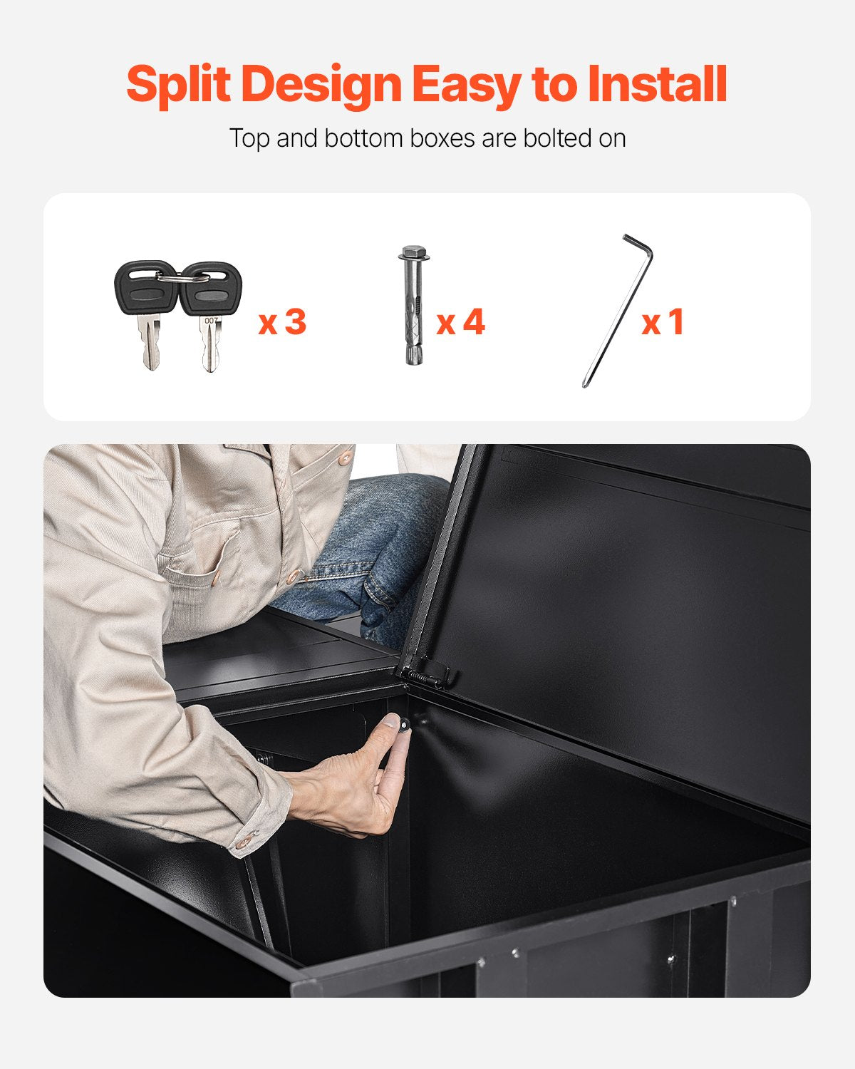 Paketleveranslådor för utomhusbruk, 38,6 tums brevlåda för paket med lås, paketlåda i galvaniserat stål med stöldskydd, väderbeständig paketbrevlåda för hem och kontor, svart