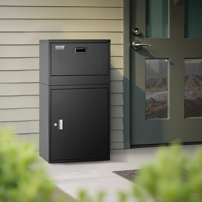 Paketleveranslådor för utomhusbruk, 38,6 tums brevlåda för paket med lås, paketlåda i galvaniserat stål med stöldskydd, väderbeständig paketbrevlåda för hem och kontor, svart