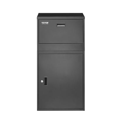 Paketleveranslådor för utomhusbruk, 38,6 tums brevlåda för paket med lås, paketlåda i galvaniserat stål med stöldskydd, väderbeständig paketbrevlåda för hem och kontor, svart