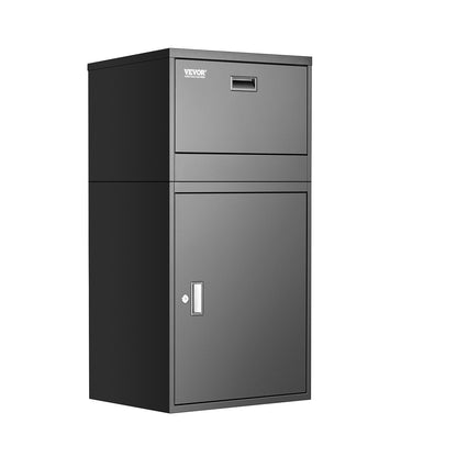 Paketleveranslådor för utomhusbruk, 38,6 tums brevlåda för paket med lås, paketlåda i galvaniserat stål med stöldskydd, väderbeständig paketbrevlåda för hem och kontor, svart