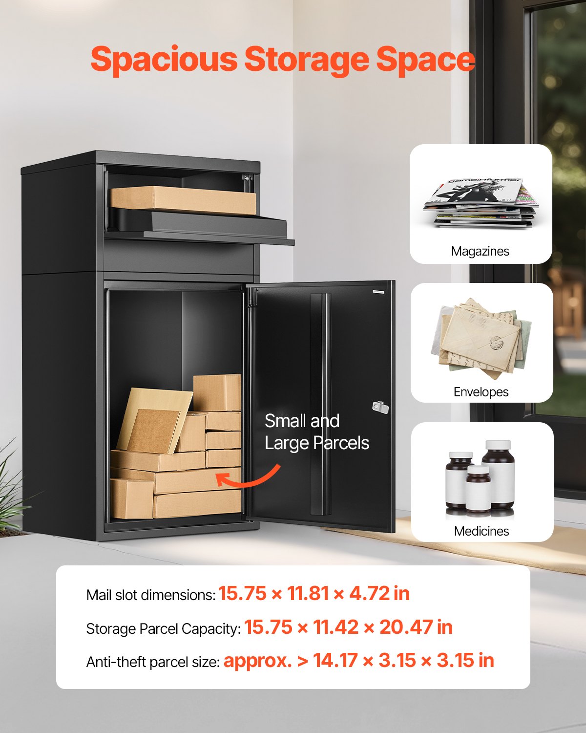 Package Delivery Boxes for Outside, 35.8 in Mailbox for Parcel with Lock, Galvanized Steel Package Drop Box with Anti-Theft Design, Weather-Resistant Package Mailbox for Home and Office, Black